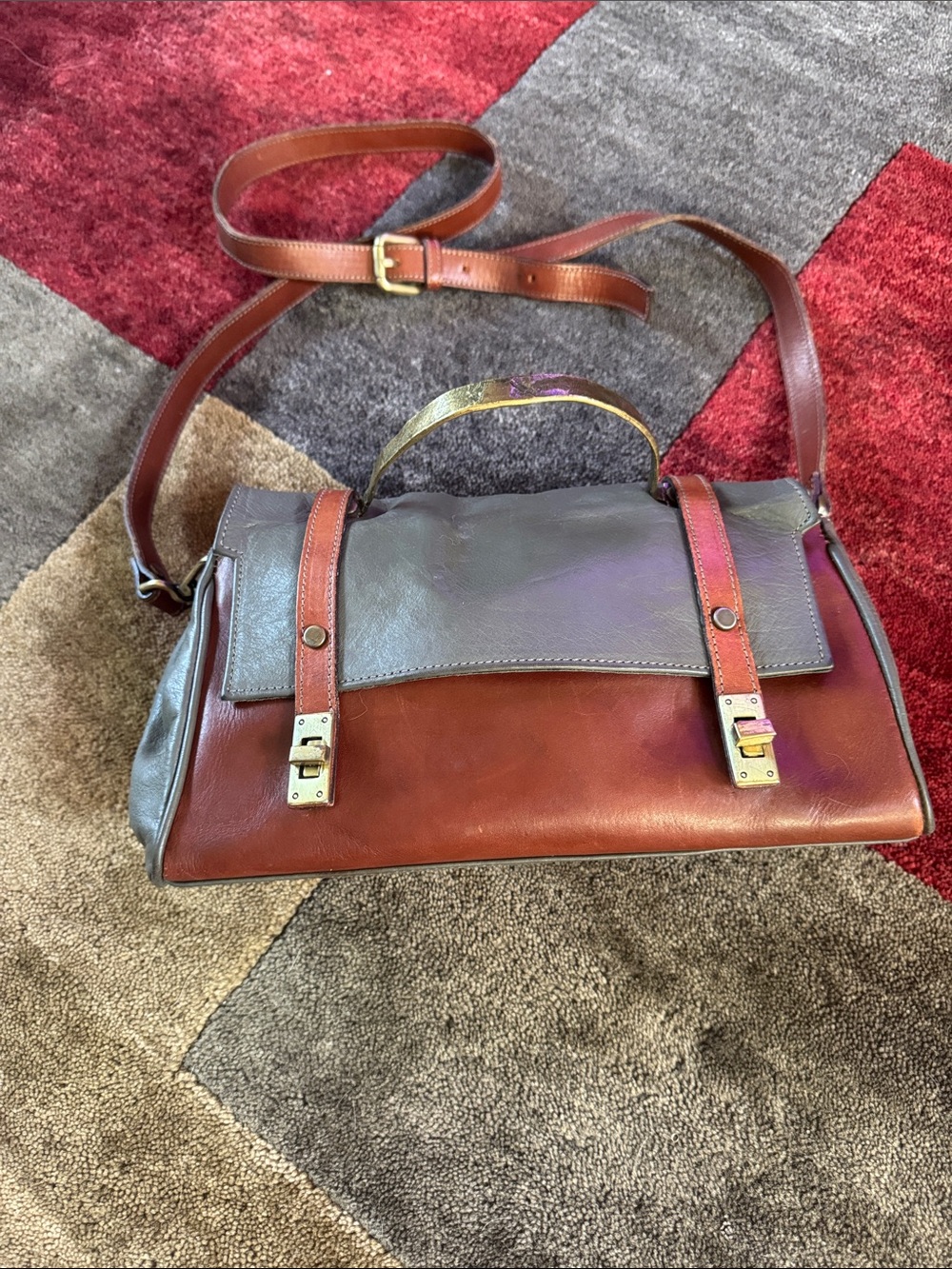Cecile Jeanne Paris Leather Two-Tone Brown/Grey Crossbody Bag